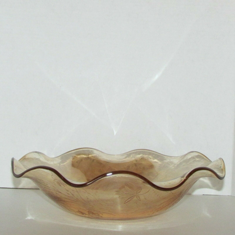 Lg CARNIVAL GLASS Fruit Serving Bowl Jeannette Louisa/Floragold Marigold Vintage